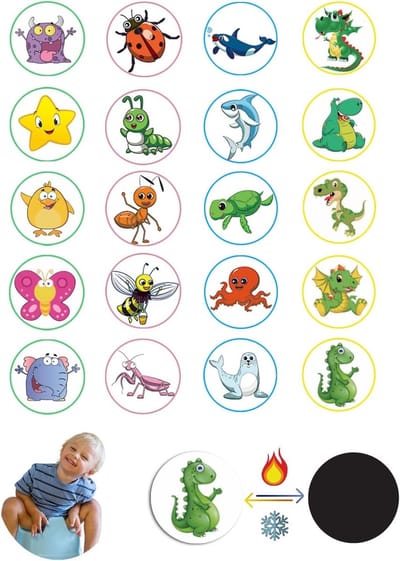 20 Herbruikbare Plakstickers voor Zindelijkheidstraining met Kleurverandering - Dinosaurus, Dieren en Insecten Motieven voor Jongens, Meisjes en Peuters