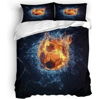 Jongen Eenpersoons Dekbedovertrek Sets, Beddengoed Set Voetbal Zacht Microfiber Polyester Sport Dekbedovertrek Set met 1 Kussensloop 75*50cm 135x200cm-2pcs