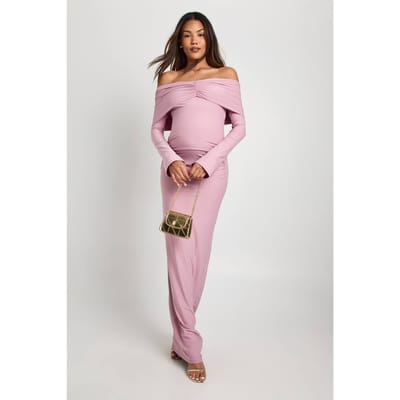 boohoo Dames Zwangerschaps Bardot geruched uitlopende mouw maxijurk | Mauve | Maat: 8