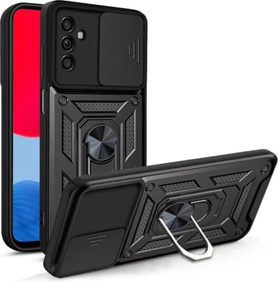 Casemania Hoesje Geschikt voor Samsung Galaxy A05s - Zwart - Anti-Shock Hybrid Armor Back Cover - Hoes met Kickstand Ring en Camera Bescherming