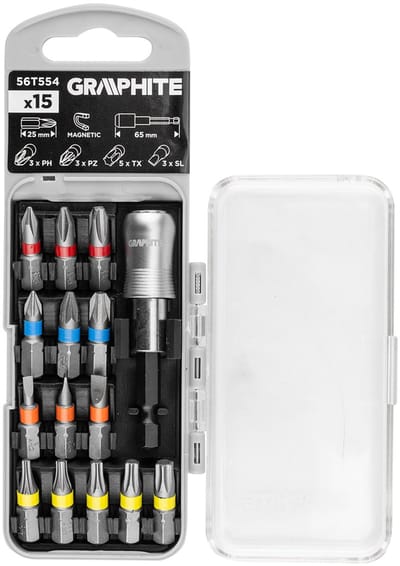 Graphite Serie - Schroefbitset - SL3/4/5, PH1/2/3, PZ1/2/3, TX10/15/20/25/30 - Magnetische Houder