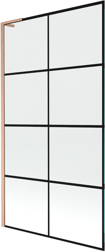 Mexen Next L badwand éénvleugelig 100 x 150 , zwart raster, geborsteld koper - 895-100-000-03-77-65
