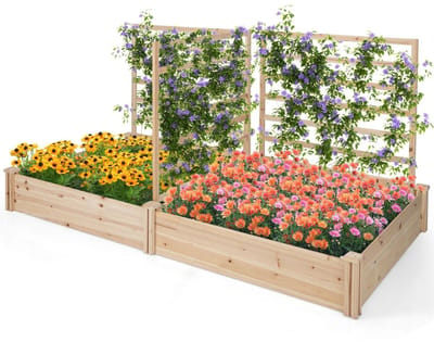 Plantenbak met klimrek - Bloembak - Weerbestendig - Met trellis - Buiten - Hout - Plantenrek - Natuurlijk