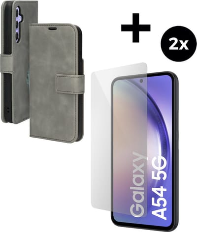 Mobiparts Classic Wallet hoesje geschikt voor Samsung Galaxy A54 (2023) 5G met 2 Screenprotectors van Gehard Glas - Grijs