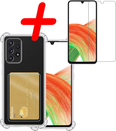 Hoesje Geschikt voor Samsung Galaxy A33 - Met Screenprotector - En Pashouder - En Kaarthouder - Telefoon Hoes Shockproof - Siliconen Case - Back Cover - Shock Proof - Pasjes Houder - Transparant
