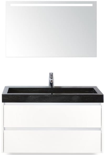 Dante Badmeubelset 100 cm - Wit Hoogglans - Wastafel Hardsteen Wit Lucca met Sence Spiegel