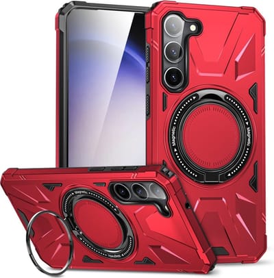 Coverup Hoesje - Geschikt voor Samsung Galaxy S25 Hoesje - Coverup Heavy Duty Ring Kickstand Back Cover - MagSafe Compatible - Rood