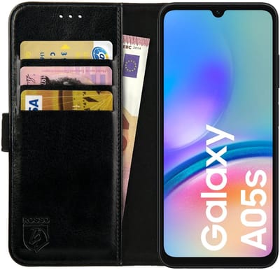 Rosso Element Book Case Wallet Hoesje Geschikt voor Samsung Galaxy A05s | Portemonnee | 3 Pasjes | Magneetsluiting | Stand Functie | Zwart