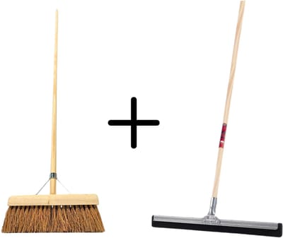 Synx Tools Coco binnenbezem 30cm + Vloertrekker 35cm met Steel 120cm - Zaalveger – Vloerreiniger – Moppen - Zachte bezem kokos Met steel 150cm