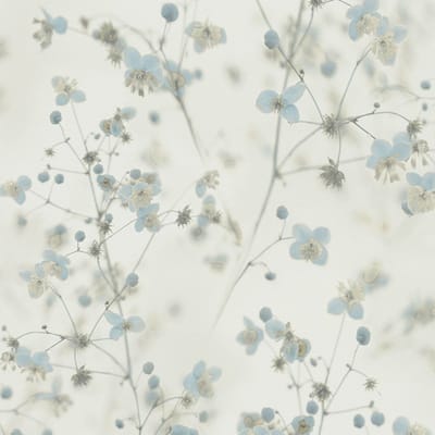Bloemen behang Profhome 387262-GU vliesbehang hardvinyl warmdruk in reliëf glad met bloemen patroon mat blauw lichtgrijs crèmewit 5,33 m2