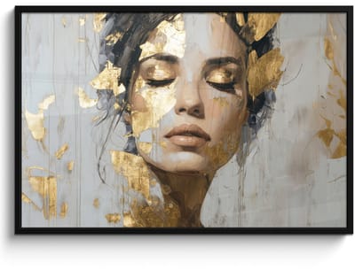 Poster in lijst - Fotolijst 120x80 cm - Posters - Sierlijk - Vrouw - Goud - Ogen - Posterlijst zwart - Decoratie - Wanddecoratie woonkamer - Muurdecoratie slaapkamer