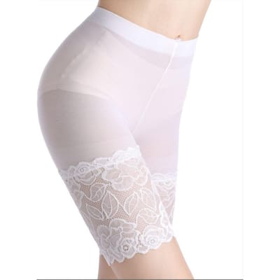 Shorts de Sécurité Sans Couture Femme Été Taille Haute Élastique Boyshorts Sous-vêtements Sexy Dentelle Antidérapant Sous Jupe Shorts Pantalon Féminin Weight 45-60kg white