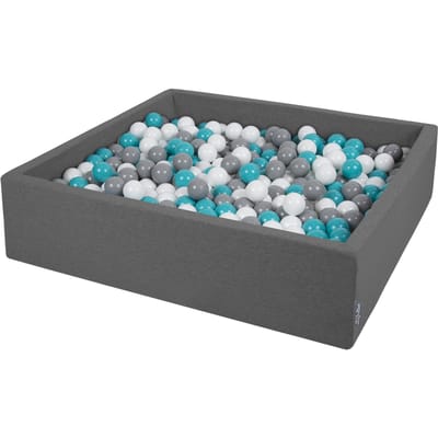 KiddyMoon Ballenbad voor kinderen Vierkant met 300 ballen ∅7cm 120x30cm - Ballenbak voor Baby's - Ballenbak ballen kleurrijke - Met schuimvulling - Ballenbad foam - Voor sensorische - Dunkelgrau: Grijs Wit Turkoois