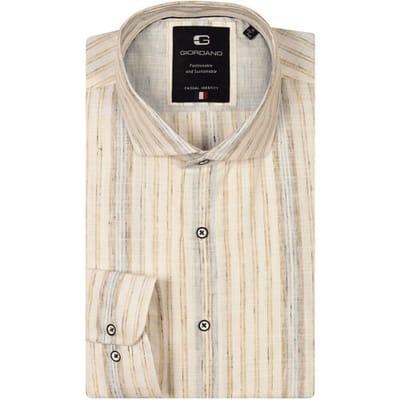 Giordano Overhemd Row Cutaway Collar Cotton Linnen Mélange Stripe Lichtblauw-Multi / male