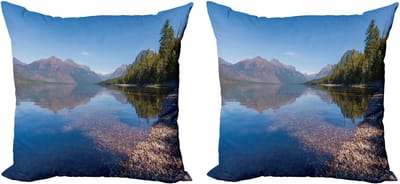 ABAKUHAUS Glacier National Park Decoratieve kussenhoes, 2 stuks, bosscène, moderne accent, dubbelzijdige digitale print, 40x40 cm, meerkleurig