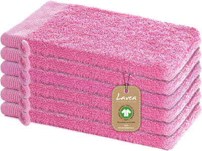 Lavea® 6 Washandjes 16 x 22 cm van 100% biologisch katoenen badstof, zacht en absorberend, voor thuis, hotel en spa – met ophanglus – Koraal