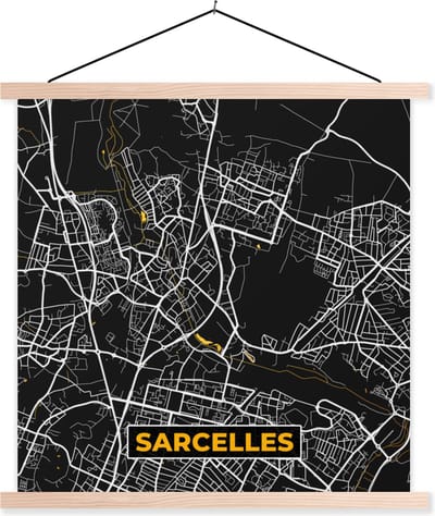 Posterhanger incl. Poster 40x40 cm - Schoolplaat - Plattegrond – Sarcelles – Stadskaart – Kaart – Frankrijk - Textielposter - Blanke latten - Stadskaart