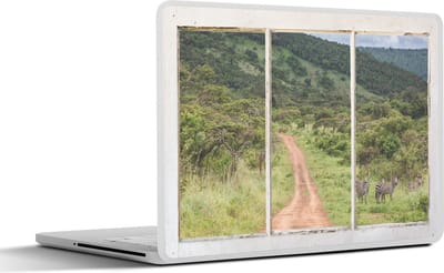 Laptop sticker - 14 inch - Doorkijk - Zebra - Dieren - 32x5x23x5cm - Laptopstickers - Laptop skin - Cover