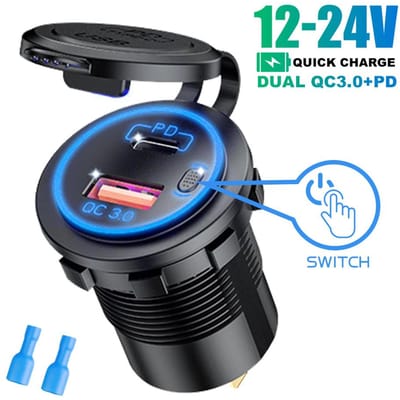 65W QC3.0 USB PD Autolader Socket Waterdicht Snellaadadapter met Aan/Uit Schakelaar voor Auto Motorfiets Boot Marine