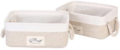 2-pack Kleine Opbergmanden van Jute en Canvas - Perfect voor Toiletartikelen, Speelgoed en Bureaugadgets