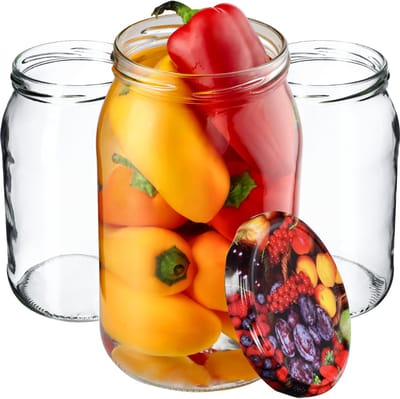 KADAX Weckpotten, 900 ml, inmaakpot voor inmaakpotten voor schroefdeksel, inmaakpot, bruikbaar als jampot, voorraadpot, conservenglas (8 stuks, fruit)