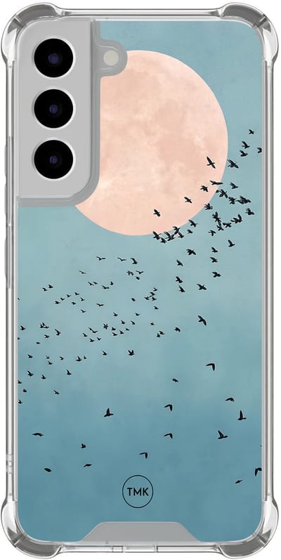 Shockproof hoesje geschikt voor Samsung Galaxy S22 - Moon birds - Schokbestendig - Verhoogde randen - TPU case - Extra Sterke Back Cover - Print - Transparant, Blauw