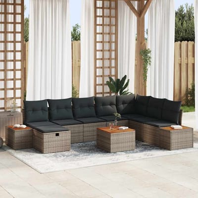 vidaXL - Tuinbank - Set - 9 - st - Grijs - poly - rattan