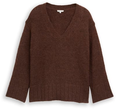 Tom Tailor - Plus Size - Losvallende gebreide trui met wol - Maat 46 - dark pecan brown melange