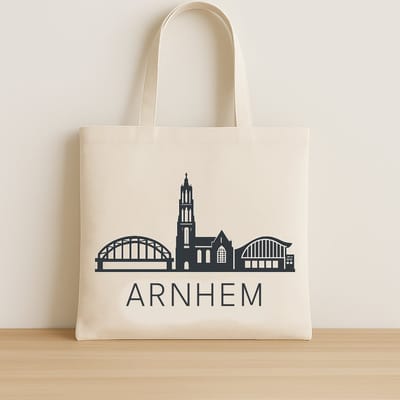 Canvas Tote Bag – Stoffen Tas Arnhem Skyline – Duurzame Katoenen Shopper – Herbruikbare Boodschappentas – Souvenir & Cadeau - Schoudertas - Skyline tas - Souvenir Arnhem - Skyline Arnhem -