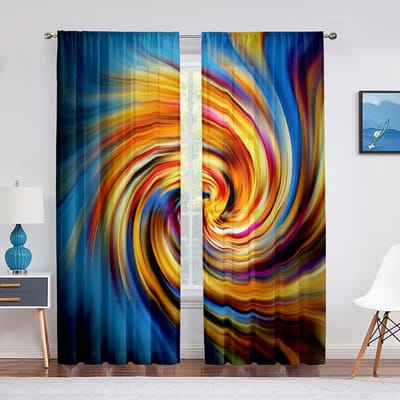 Cyaanblauw Psychedelische Trippy Hippie Spiraal Tule Gordijnen voor Woonkamer Decoratie Chiffon Doorzichtig Voile Keuken Slaapkamer Gordijn 1 PCS W100XH250cm&Grommet Top