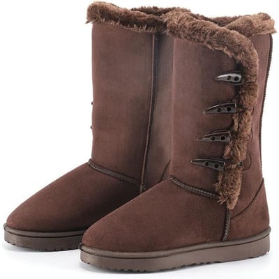 Winter plus Velvet Sneeuwlaarzen Dames Katoenen Schoenen Hoorn Gesp Dijhoge Laarzen Plat 41 donkerbruine kleur