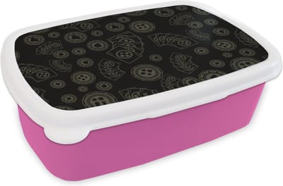 Broodtrommel Roze - Lunchbox - Brooddoos - Poker - Speelkaarten - Gokken - Patroon - 18x12x6 cm - Kinderen - Meisje