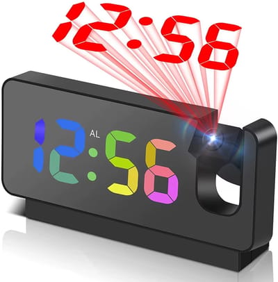 Projectiewekker en Digitale Bureauklok – Groot Kleuren-LED Display – Draaibare Plafond- en Wandprojector – Wekker met Projectie voor Slaapkamer, Kantoor & Badkamer