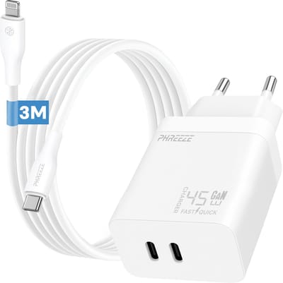 Phreeze usb C snellader geschikt voor iPhone en iPad met Lightning kabel 3 meter - Wit