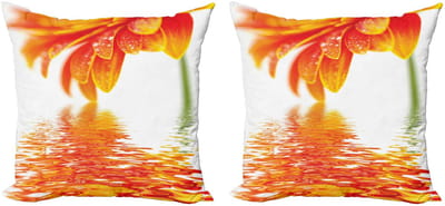 ABAKUHAUS Blume Kussenhoes Set 2x40x40 – Oranje – Dubbelzijdig bedrukt