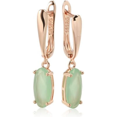 Kienl Nouvelle Boucle d'Oreille Longue Simple Couleur Or Rose Pour Femmes Boucle d'Oreille Pendant Zircon Naturel Vert de Luxe Bijoux Quotidien de Haute Qualité beige