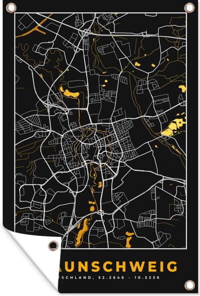 Muurdecoratie Braunschweig - Goud - Stadskaart - Plattegrond - Kaart - Duitsland - 120x180 cm - Tuinposter - Tuindoek