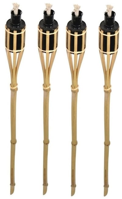 Bellatio design Tuinfakkels - 4x stuks - bamboe - 60 cm - navulbaar - fakkels