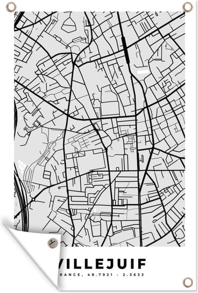 Muurdecoratie Kaart - Stadskaart - Villejuif - Plattegrond - Frankrijk - 120x180 cm - Tuinposter - Tuindoek