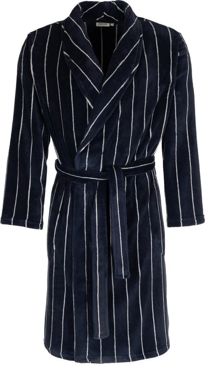 Pastunette herenbadjas - blauwe kamerjas met witte krijtstreep - klassiek & tijdloos - warm & ultrzacht fleece - maat S (48)