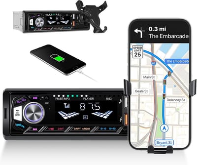 Autoradio 1 DIN met Bluetooth 5.0, FM-radio en Telefoonhouder