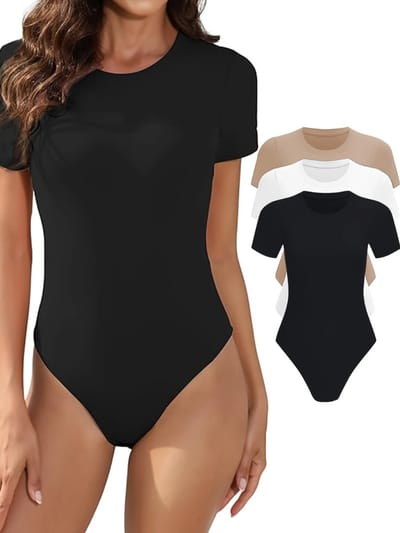Livano Bodysuit Dames - Jumpsuit - Corrigerend Ondergoed - Body plunge - Lingerie - Setje Vrouwen - 3 Pcs - Zwart/Wit/Abrikoos - Maat S