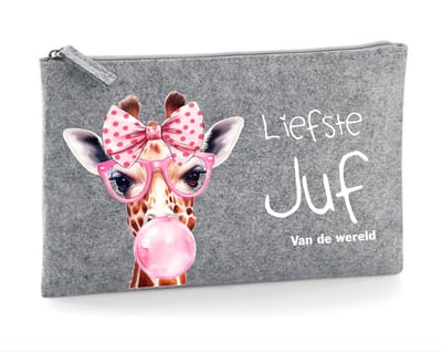 Etui Lichtgrijs- Juf etui-juf cadeautje-einde schooljaar-juf cadeau tip.