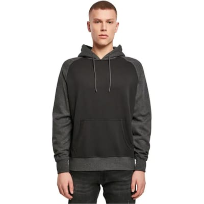 Build Your Brand - Raglan Hoodie - Black/Charcoal (Heather) maat XL