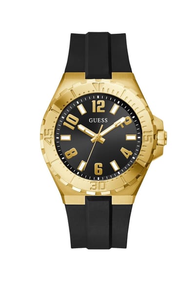 Guess Campus Quartz Analoog Horloge Zwart Kast Gemaakt Van 100% Roestvrij Staal En Een Armband Van 100% Siliconen 44 GW0906G1, GW0906G2