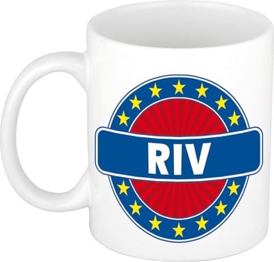 Bellatio Decorations - Riv voornaam - koffiemok - beker - wit/blauw - 300 ml - Cadeau - Heren - Collega - Vaderdag - Verjaardag