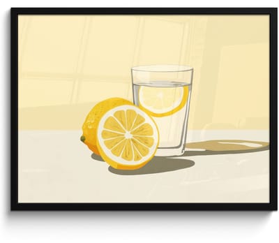 Poster in lijst - Fotolijst 70x50 cm - Posters - Glas - Citroenschijfjes - Geel - Posterlijst zwart - Decoratie - Wanddecoratie woonkamer - Muurdecoratie slaapkamer
