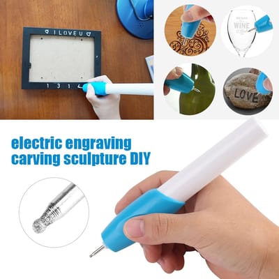 Graveerpen Mini - Elektrisch Gereedschap - Persoonlijke Decoratie - Batterij Aangedreven - 21 x 11 x 3 cm - Blauw Wit
