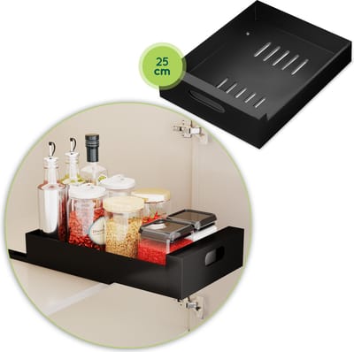 Keukenkast organizer ladesysteem - Gootsteenkast Organizer - Schuiflade Keukenkast Zwart - Uitschuifbare Lade Maken 25 CM