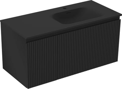 Mexen Rivel badkamerkast 100 cm met wastafel Vela rechts, 1 lade, 1 deur, gegroefd, zwart mat - 91A23-10047-3-BBFF71-W23P71